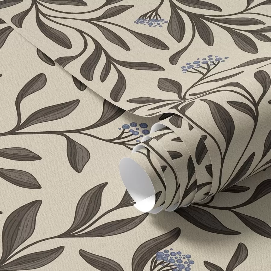 wall murals Chocolate branches with blue berries on a warm background a00615