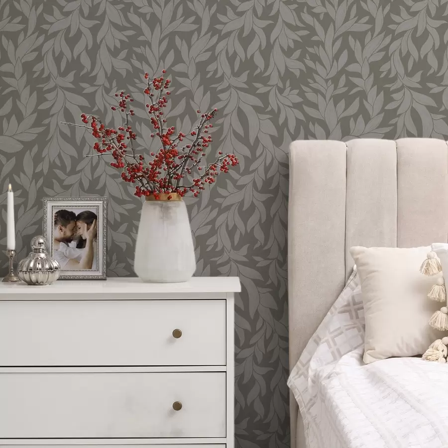 wall murals Olive background with lilac leaves, linear texture a00616v1