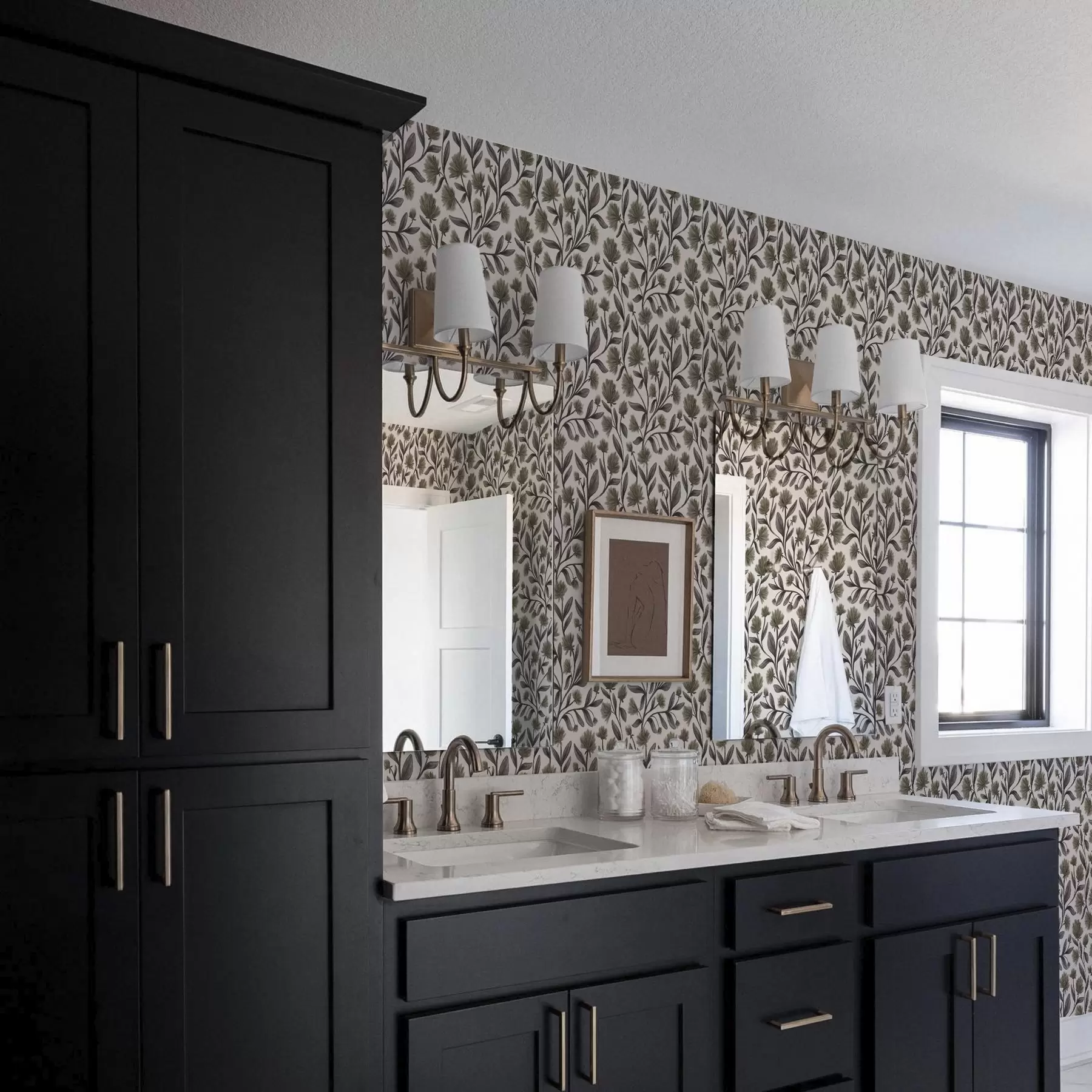 wall murals Wildflowers in gray-olive tones on a cream background a00623v1