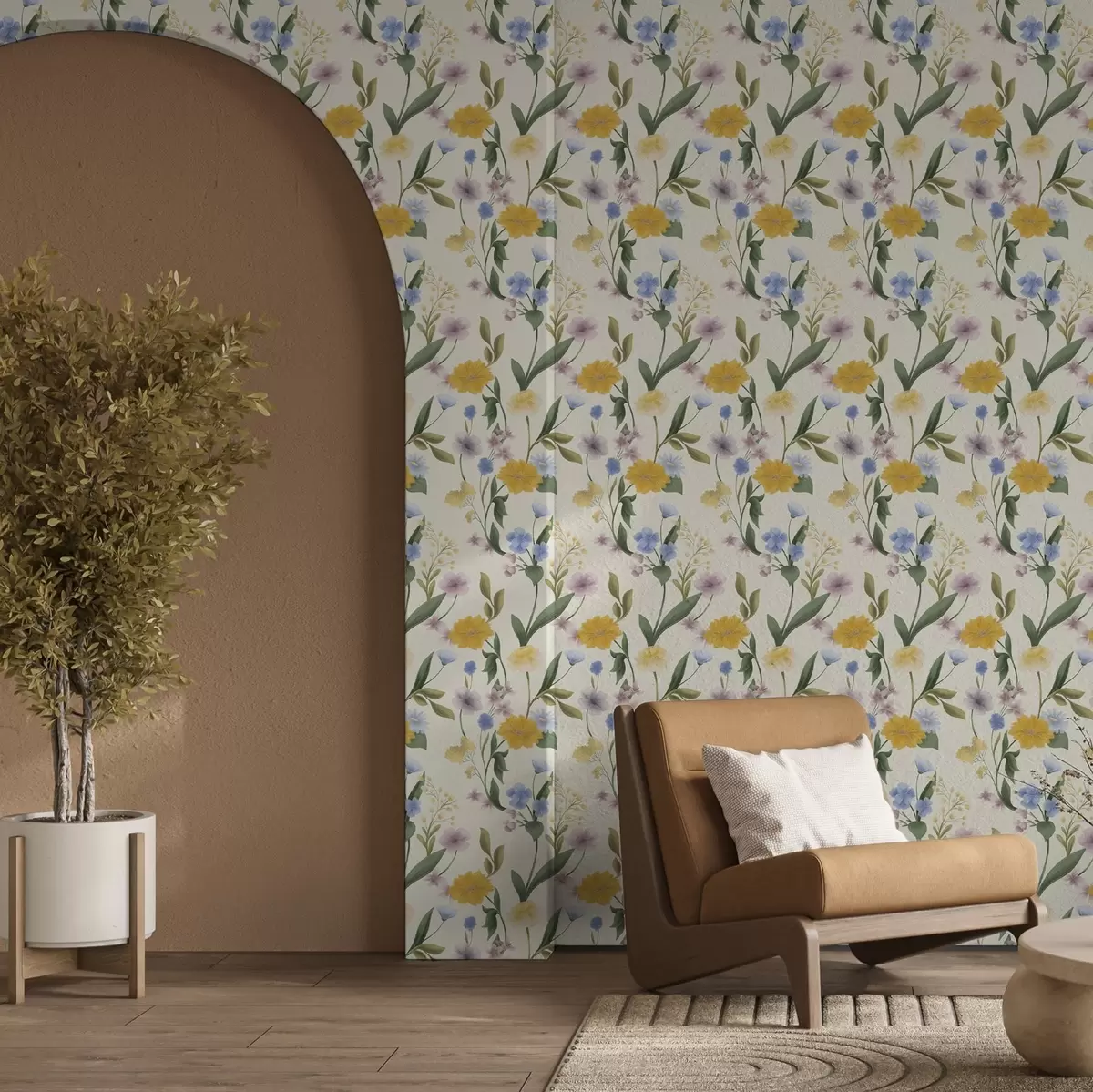 Wallpaper Gentle mix of wildflowers in pastel tones a00624