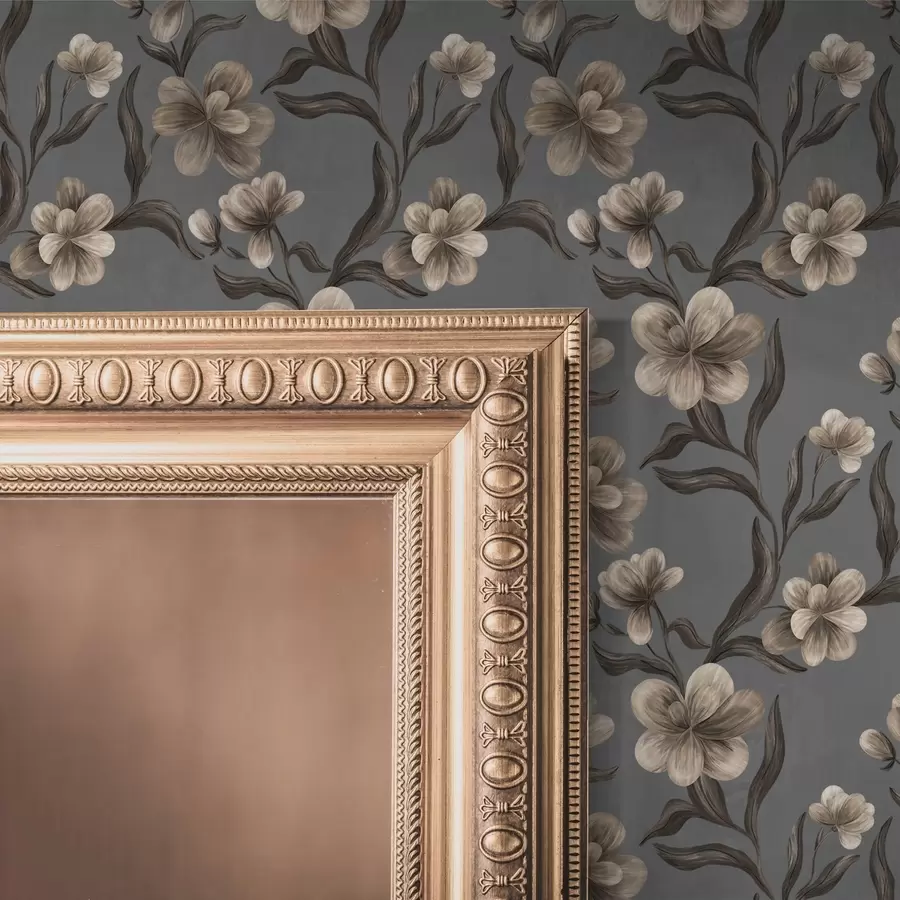 wall murals Beige flowers on a graphite-gray background a00626v4