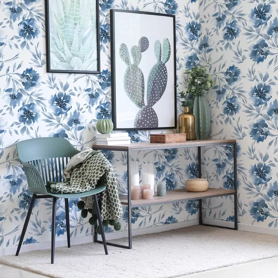 wall murals Watercolor indigo peonies on a white background a00641