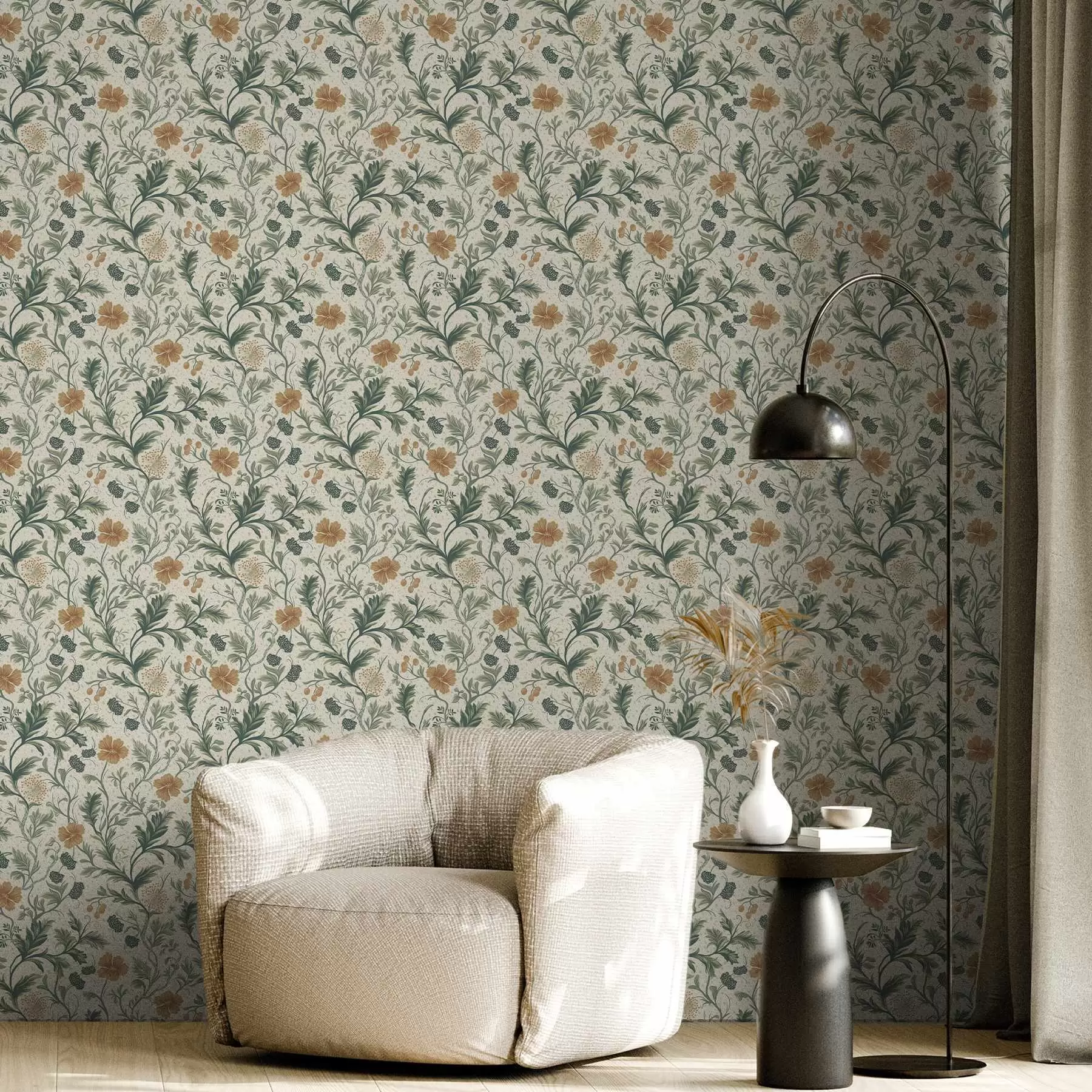 wall murals Thin branches with flowers and berries on a grainy background a00744