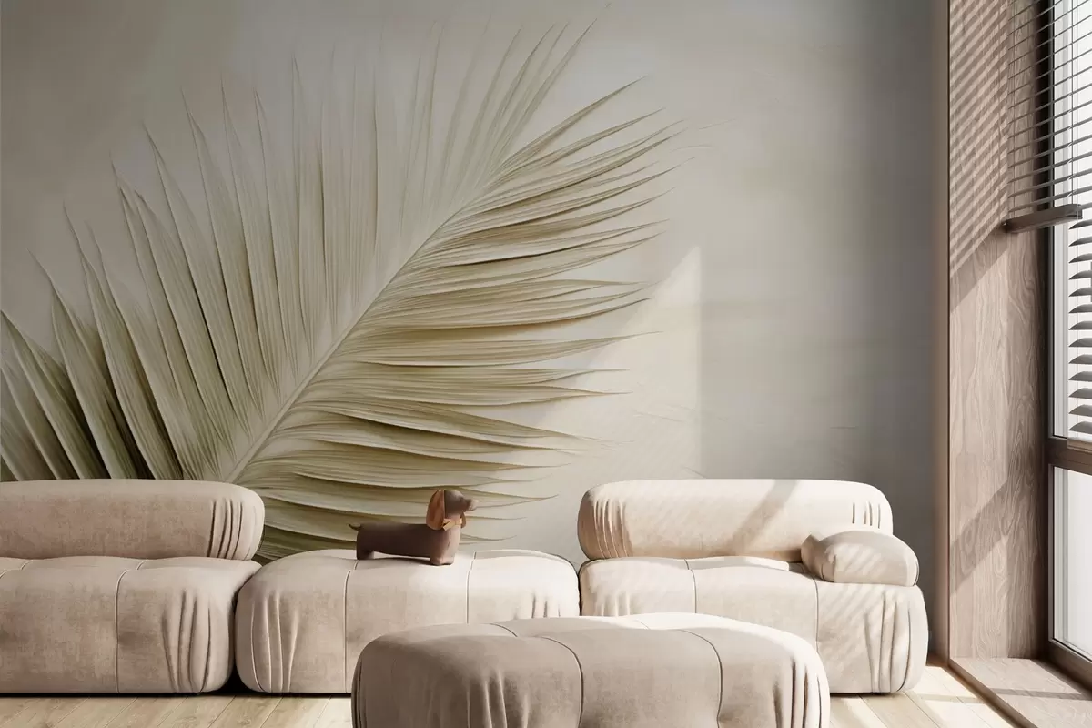 wall murals Beige palm frond on soft textured background w04618