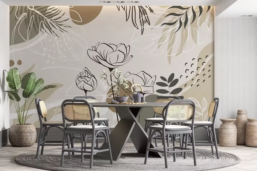 wall murals Abstract flowers and leaves w04662