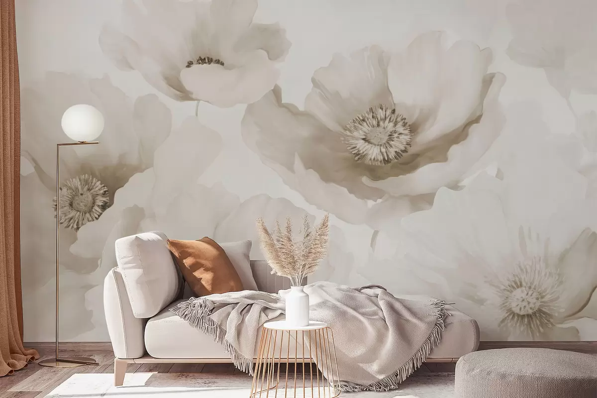 wall murals Poppies  shades of beige w04656v1