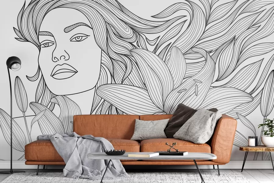 wall murals Portrait of a girl in lily flowers w04689