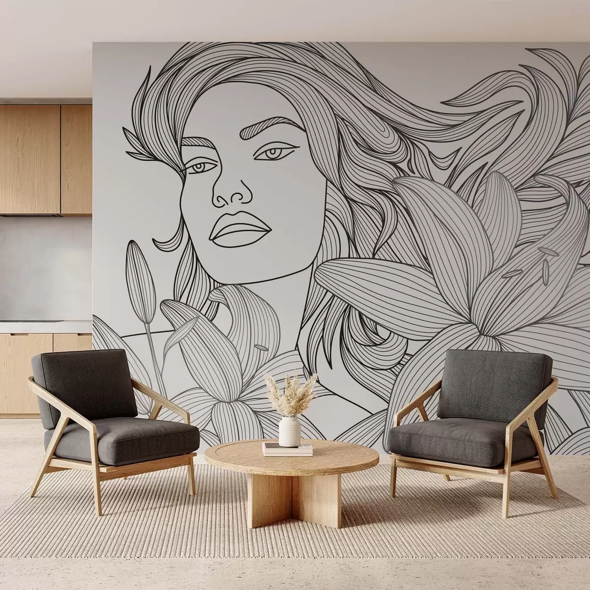 wall murals Portrait of a girl in lily flowers w04689