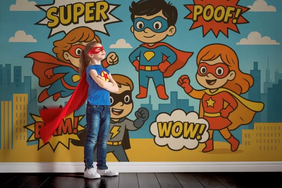 wall murals funny comic book-style superheroes w04625