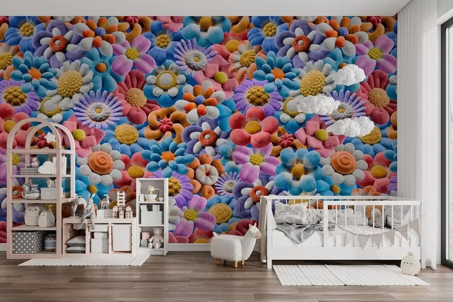 wall murals bright fluffy flowers w04626