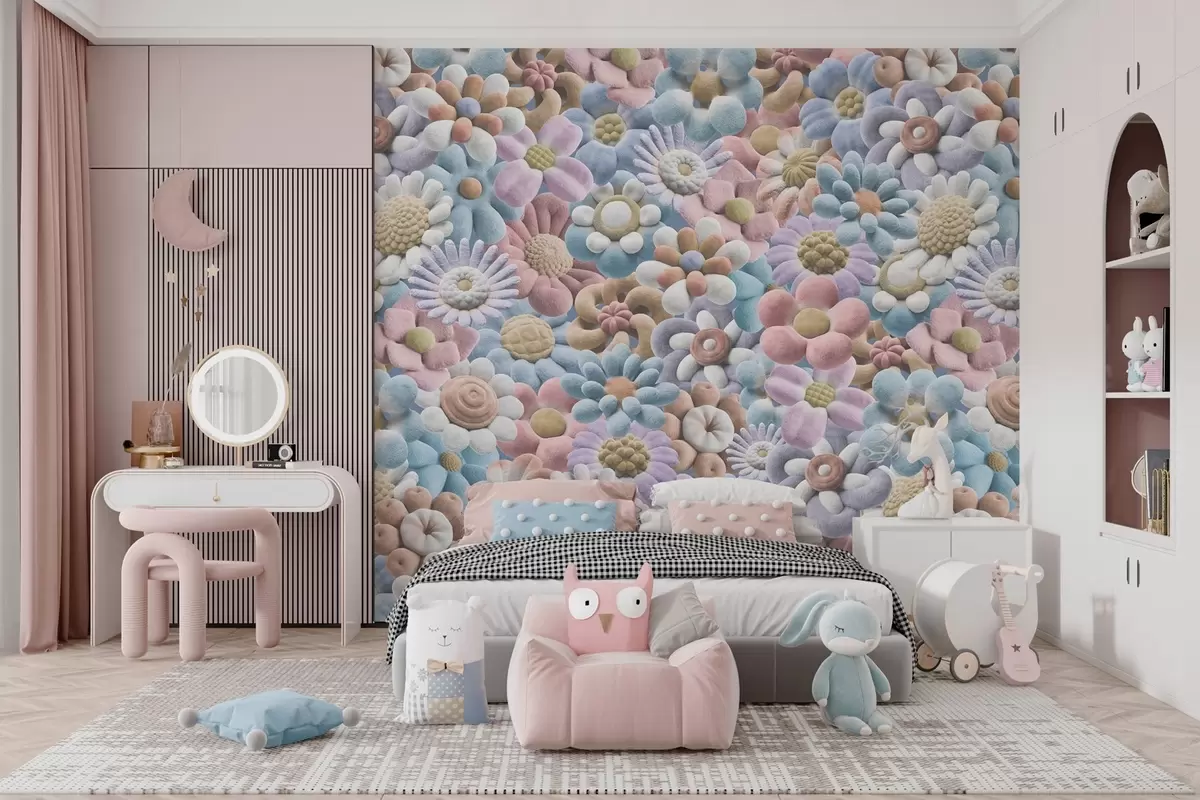 wall murals fluffy flowers in pastel colours w04626v1
