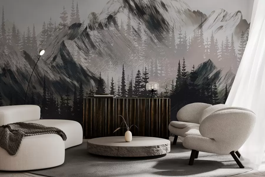 wall murals Mountains and coniferous forest w04666