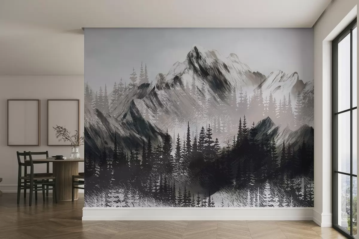 wall murals Mountains and coniferous forest w04666