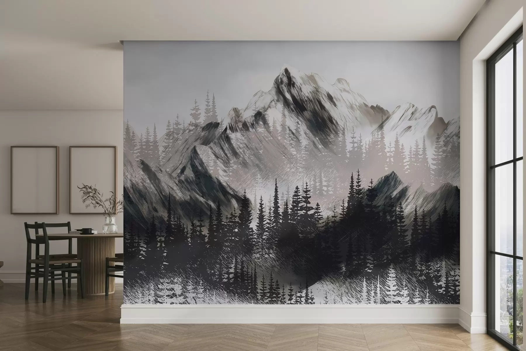wall murals Mountains and coniferous forest w04666