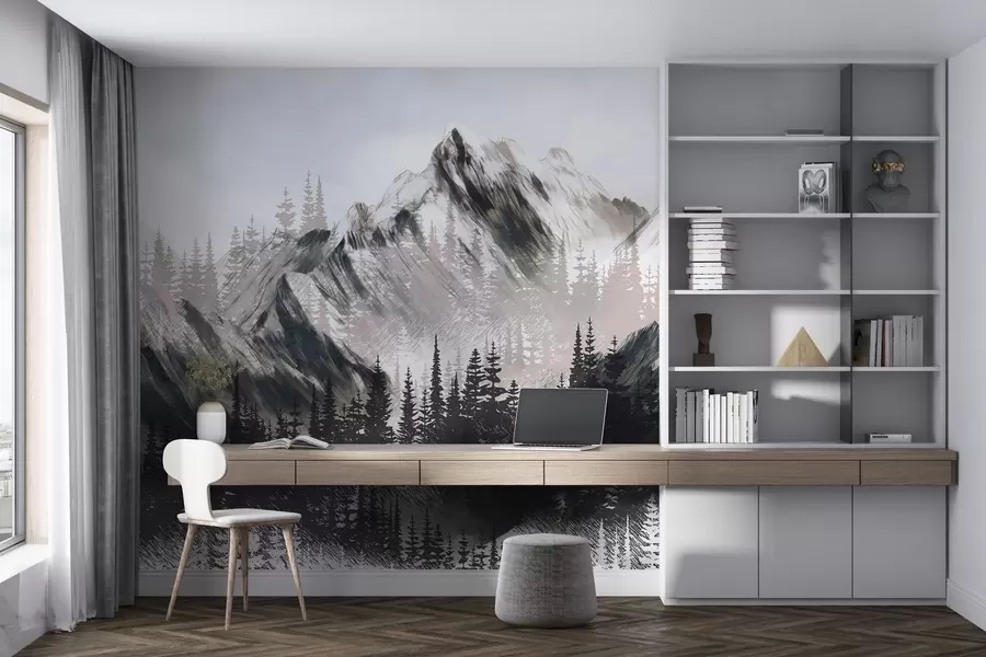 wall murals Mountains and coniferous forest w04666
