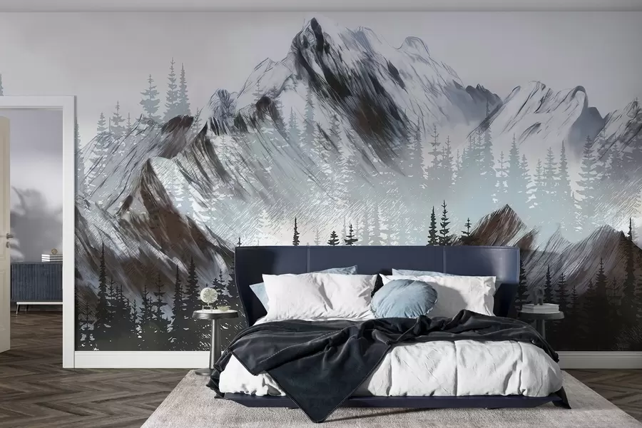 wall murals Mountains and coniferous forest w04666v1