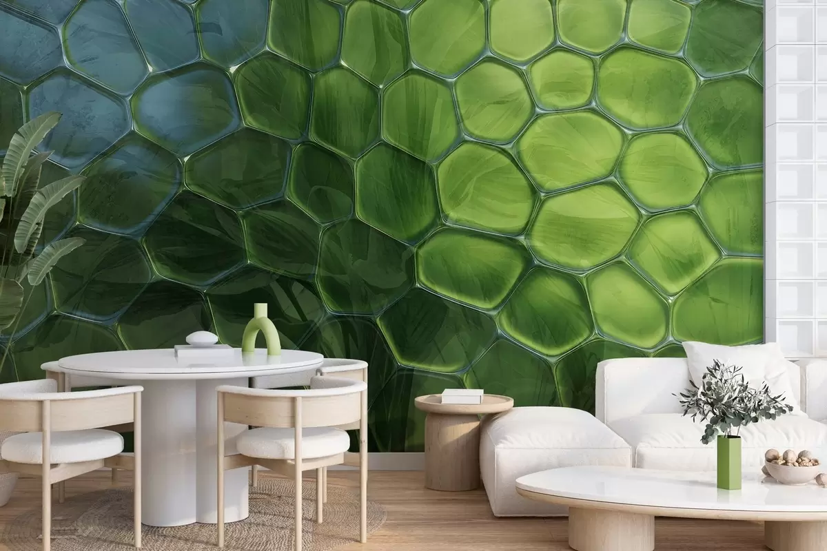 wall murals Leaves through glass honeycombs w04667