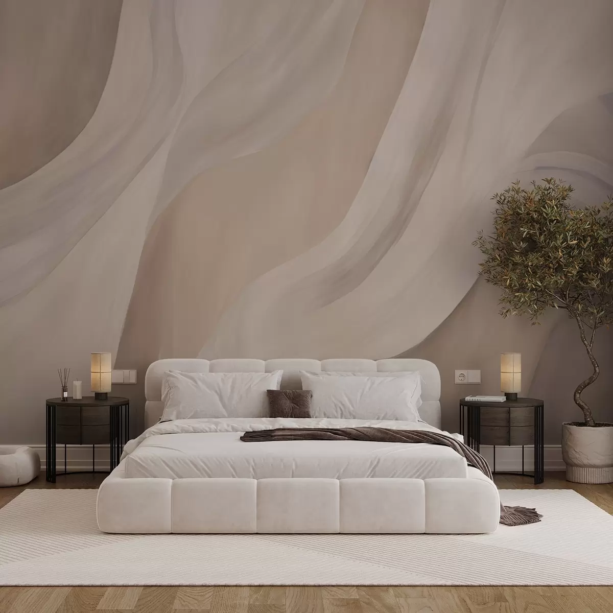 wall murals Beige-pink silky waves, soft flowing strokes w04608