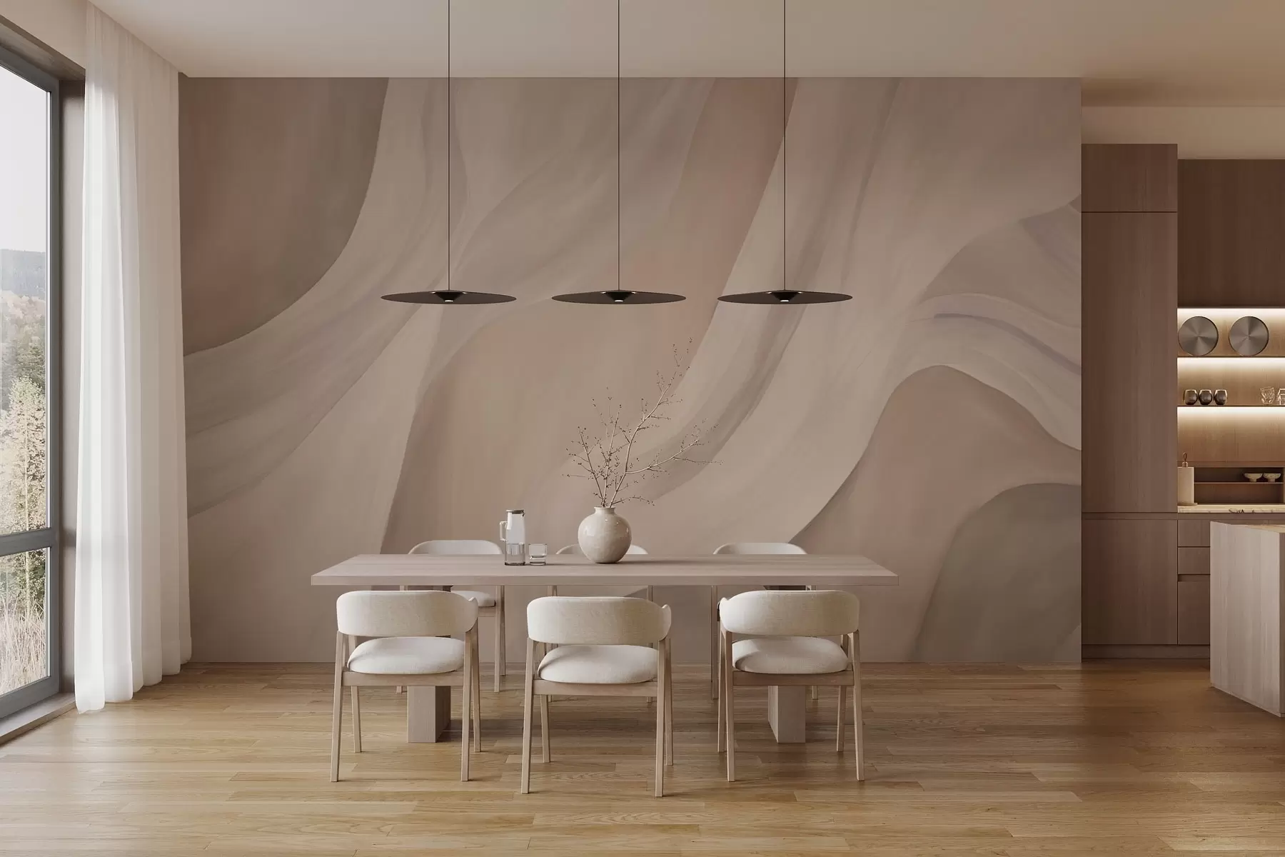 wall murals Beige-pink silky waves, soft flowing strokes w04608