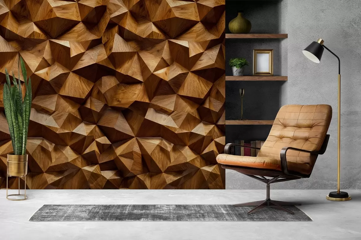 wall murals imitation of an angular relief wall made of wood w04632