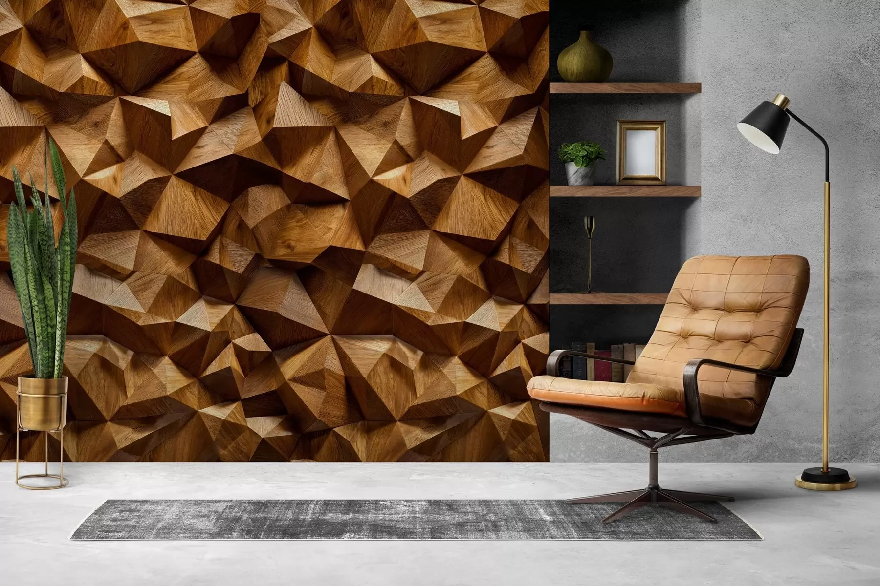 wall murals imitation of an angular relief wall made of wood w04632