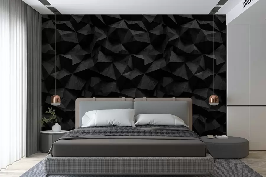 wall murals imitation of an angular relief wall made of dark wood w04632v1