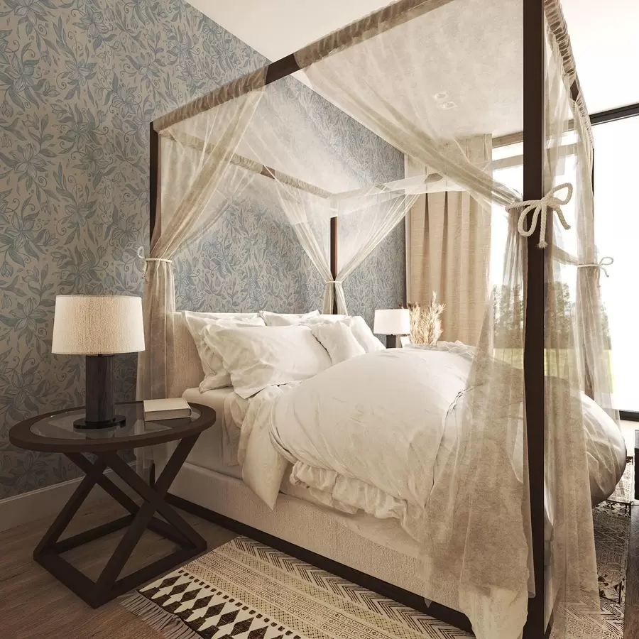 wall murals Blue linear floral pattern on warm beige a00630v2