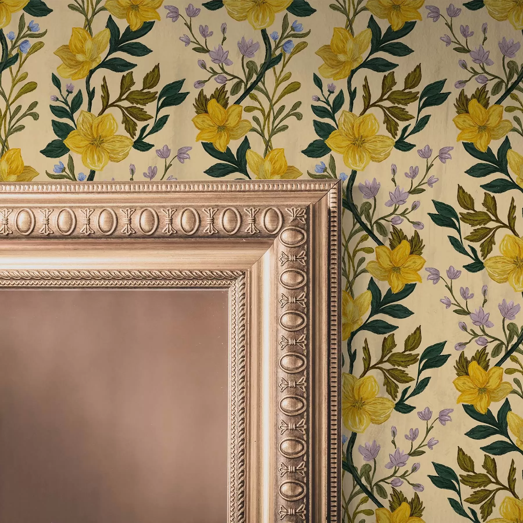 wall murals Yellow flowers in vertical garlands on a cream background a00632