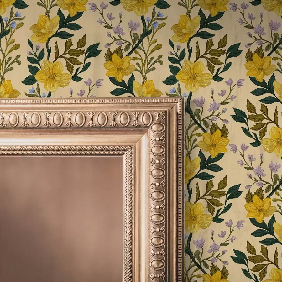 wall murals Yellow flowers in vertical garlands on a cream background a00632