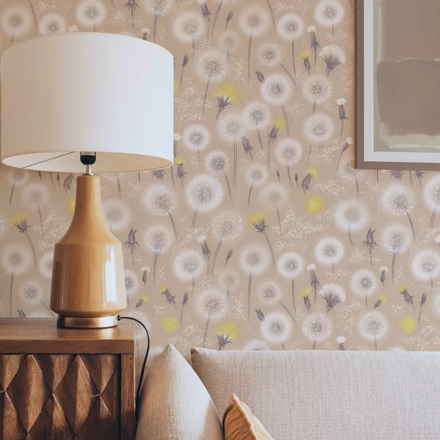 wall murals Dandelions and seeds on a peach background a00790v1