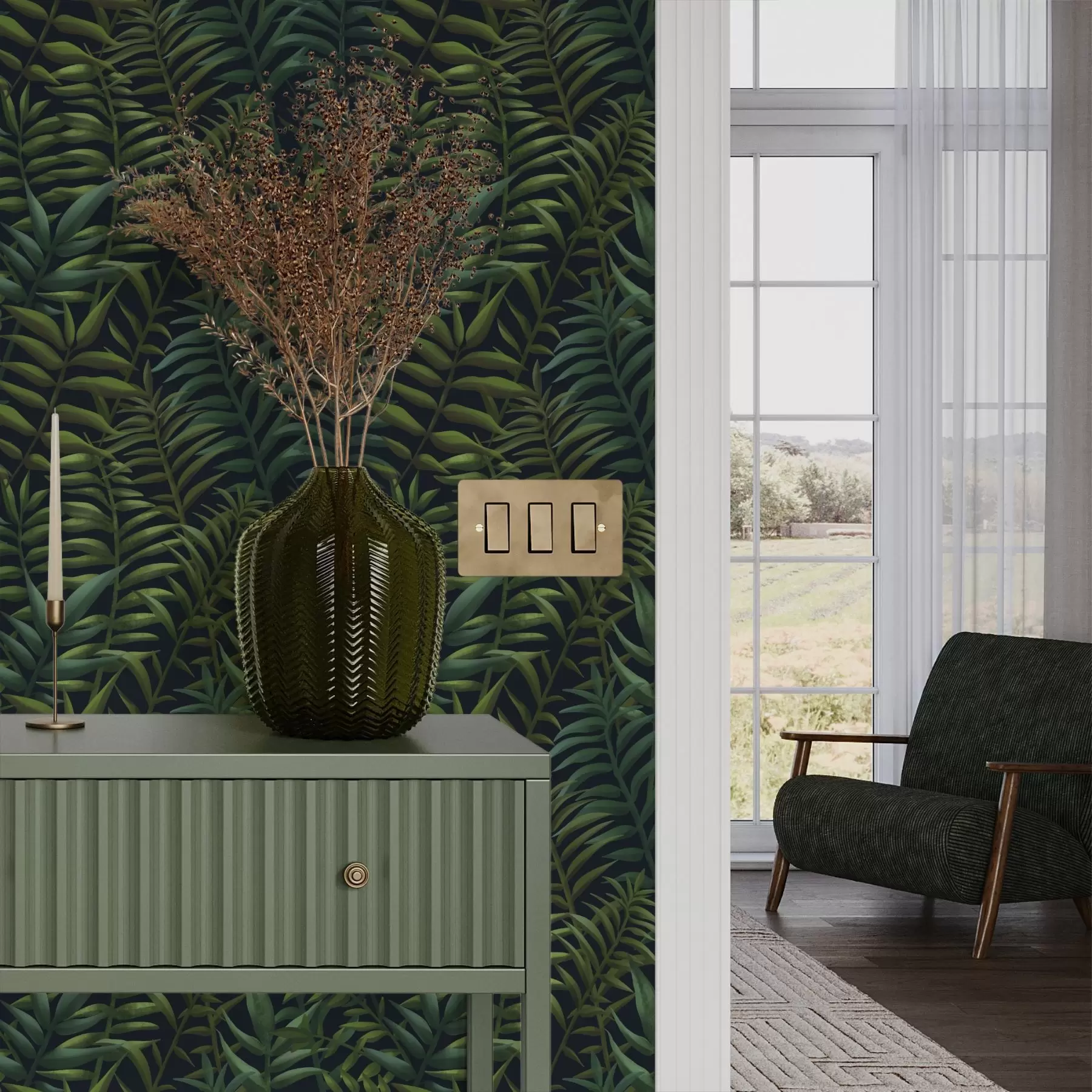 wall murals Dark tropical leaves on a deep background a00794