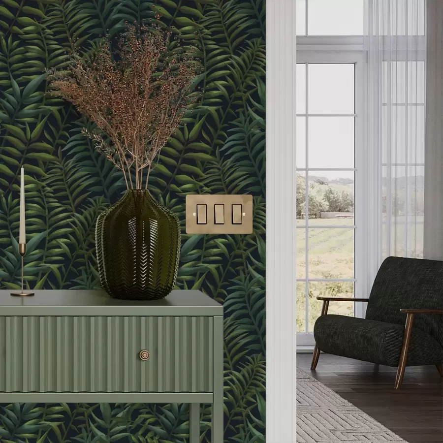 wall murals Dark tropical leaves on a deep background a00794