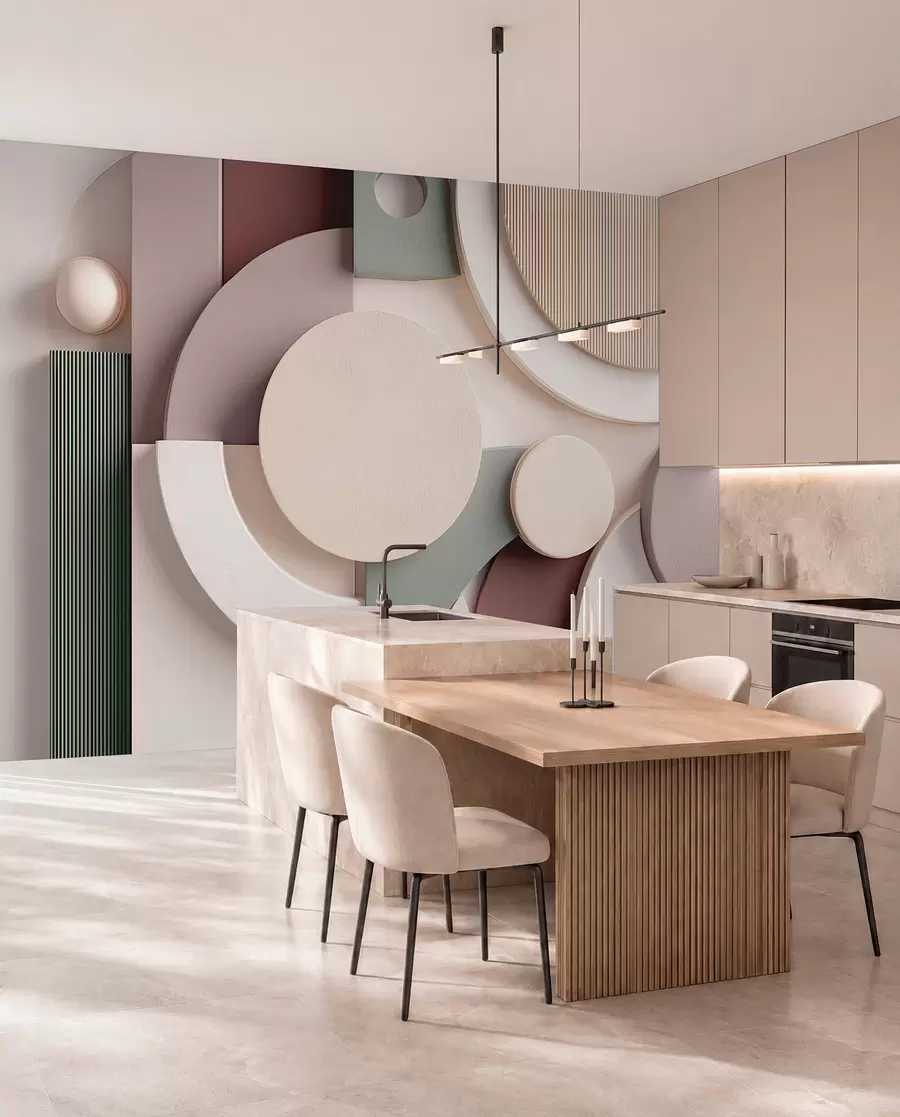 wall murals Modern volumetric abstraction in soft shades w09441