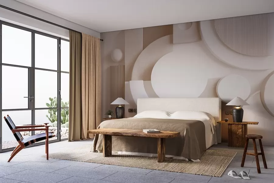 wall murals Modern volumetric abstraction in beige shades w09441v1