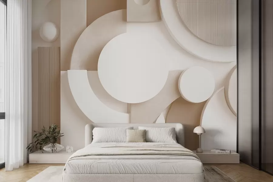 wall murals Modern volumetric abstraction in beige shades w09441v1