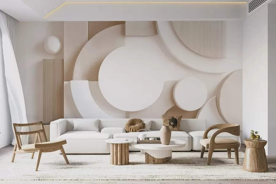 wall murals Modern volumetric abstraction in beige shades w09441v1
