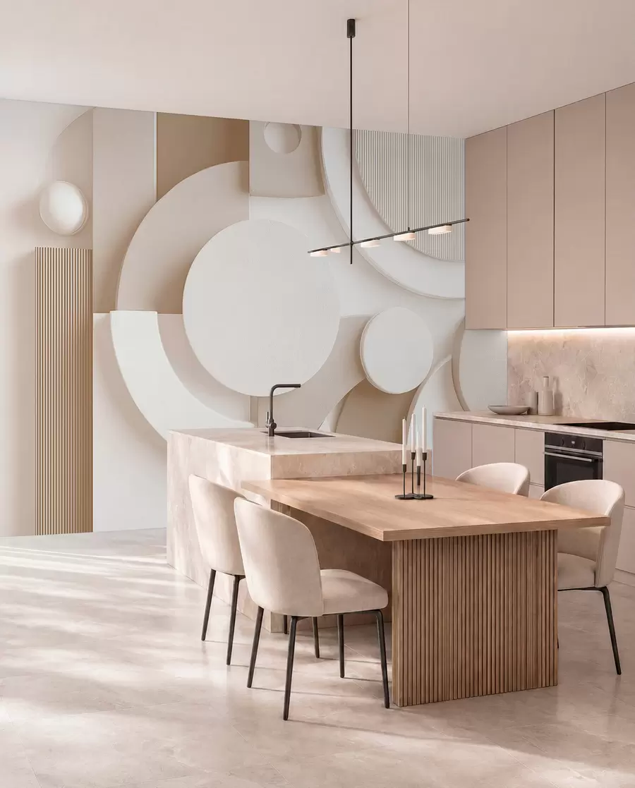 wall murals Modern volumetric abstraction in beige shades w09441v1