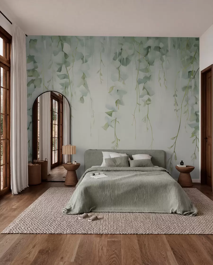 wall murals Hanging branches with leaves w04722