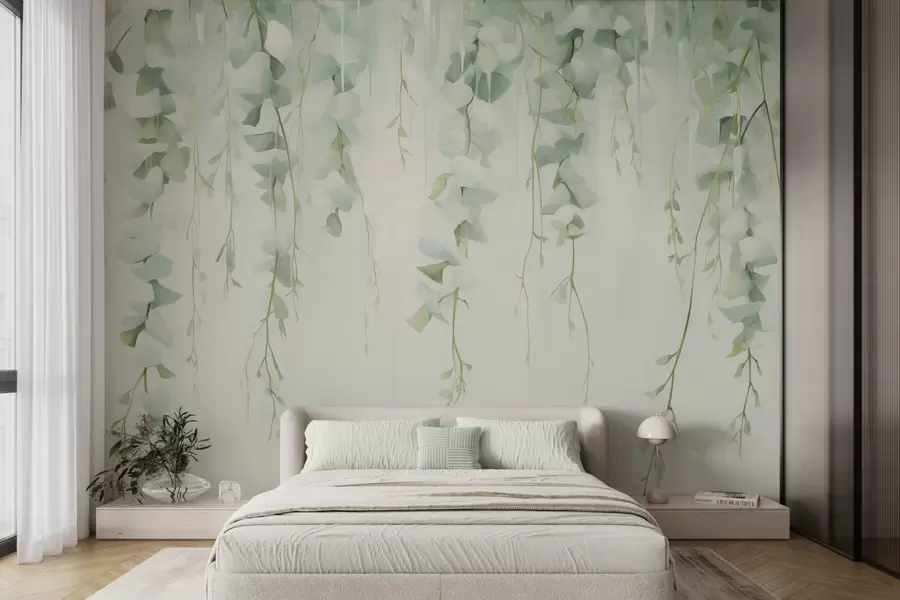 wall murals Hanging branches with leaves w04722