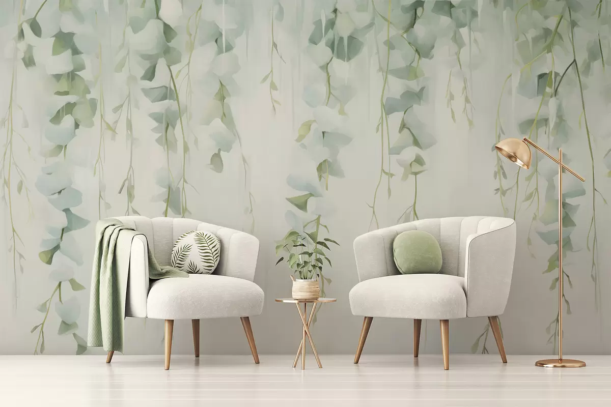 wall murals Hanging branches with leaves w04722