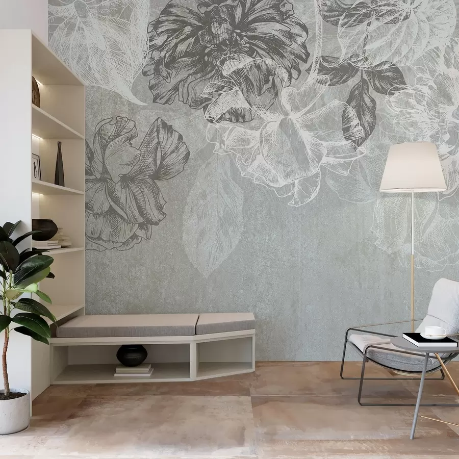 wall murals Hanging contour flowers w04665