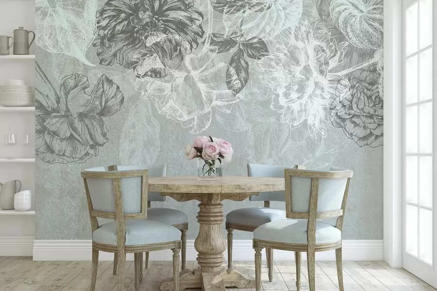 wall murals Hanging contour flowers w04665