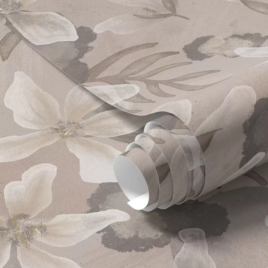 wall murals Large beige flowers with abstract watercolor spots a00635