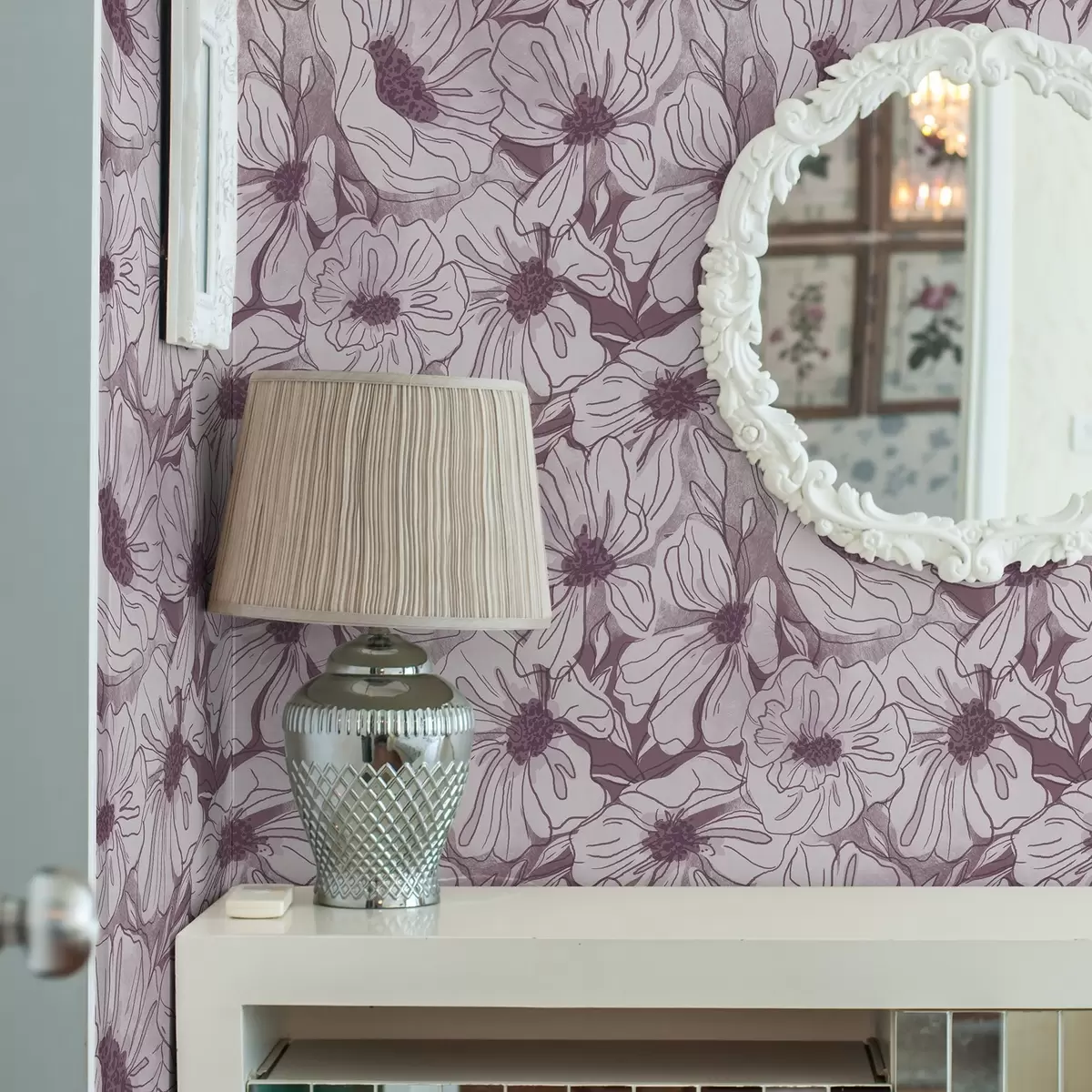 Wallpaper Linear flowers in a cool lilac-pink palette a00636v1