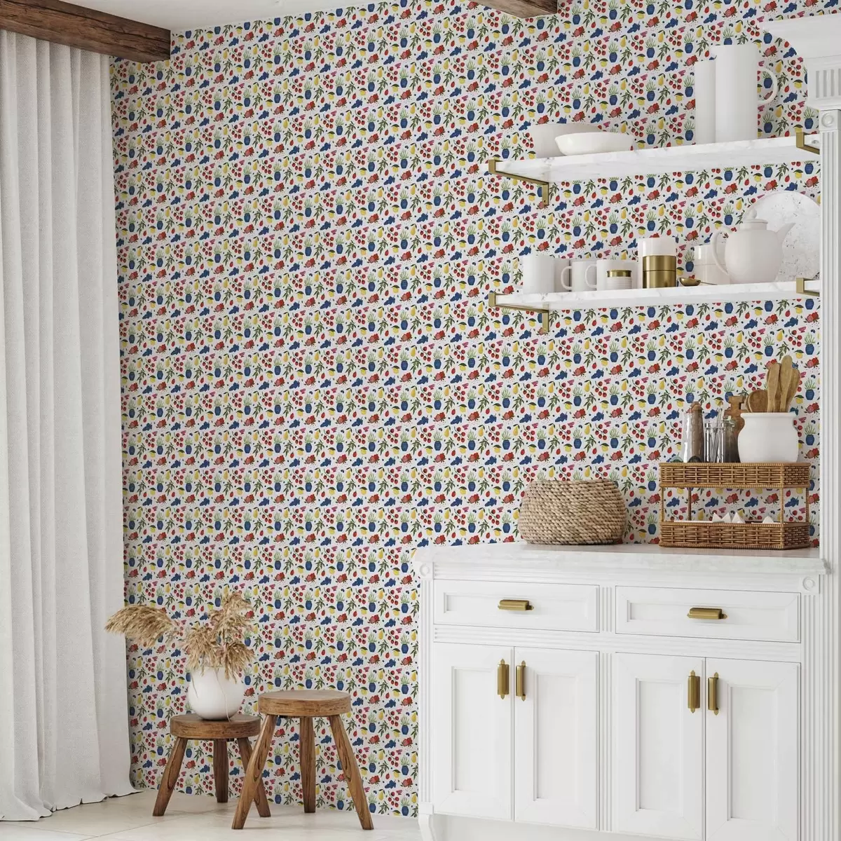 Wallpaper Bright fruit-botanical pattern on a white background a00637v1