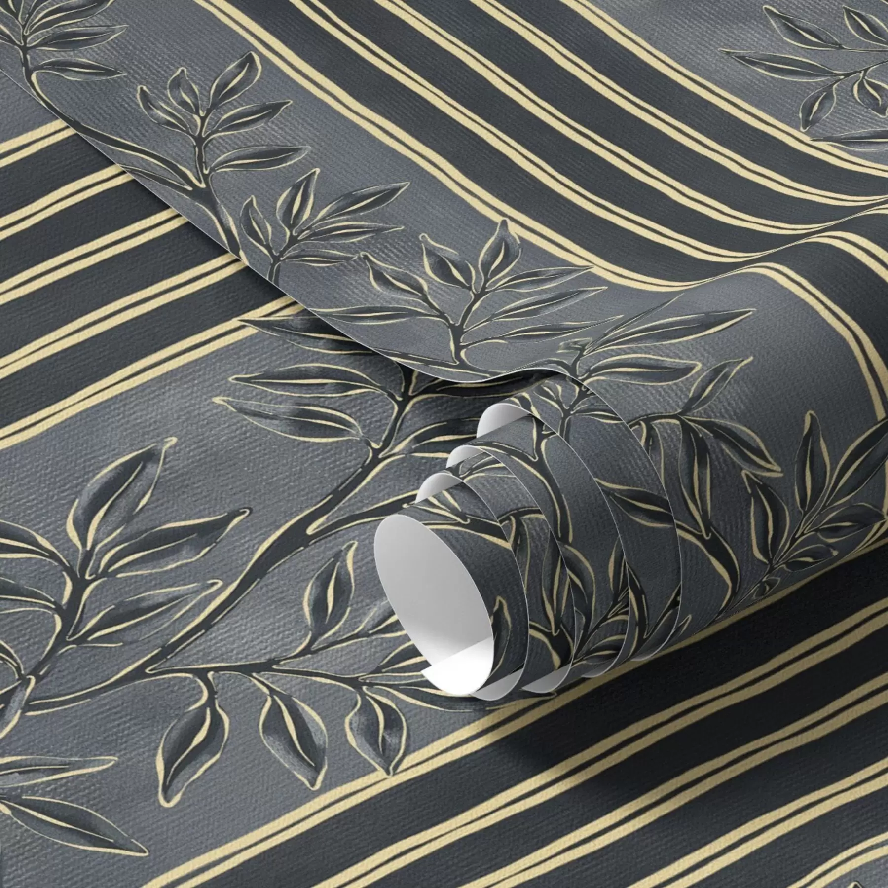 wall murals Vertical stripes with botanical patterns in dark tones a00648