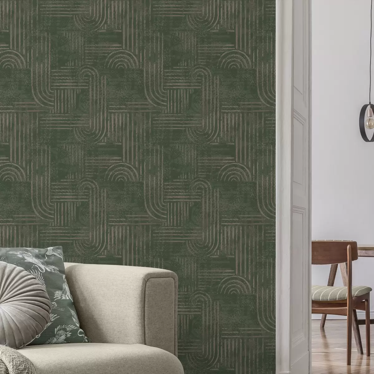 Wallpaper Geometric pattern with arcs in a green palette a00697