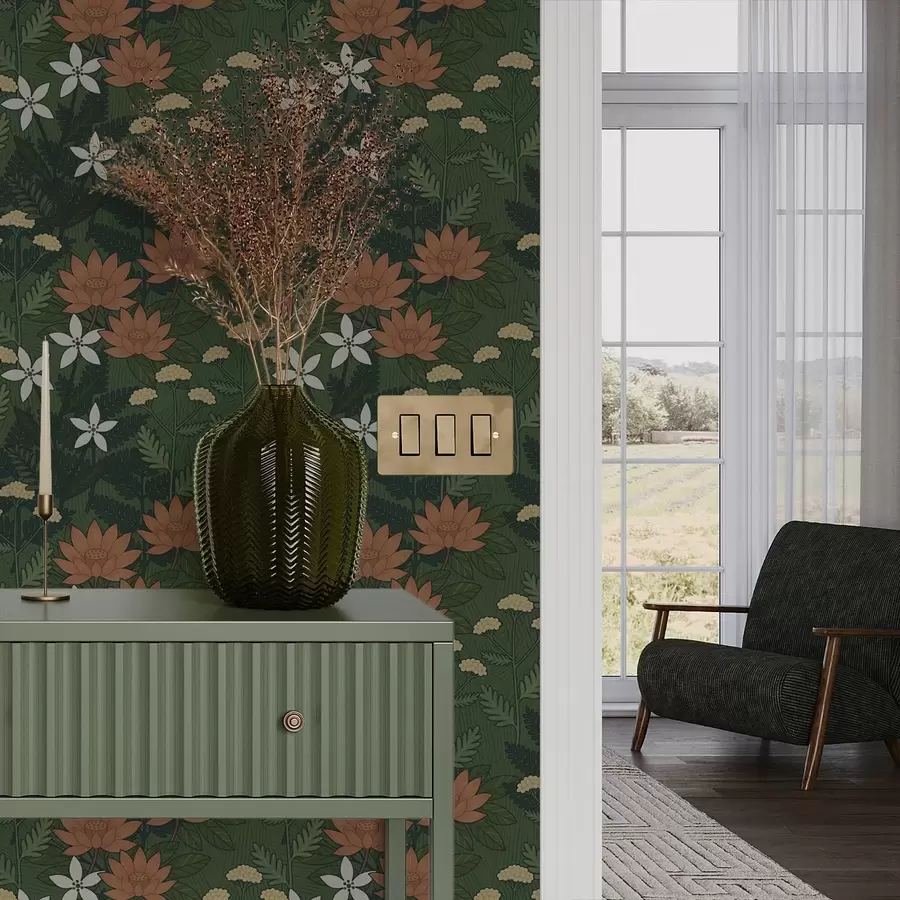 wall murals Large flowers among green foliage, decorative composition a00708