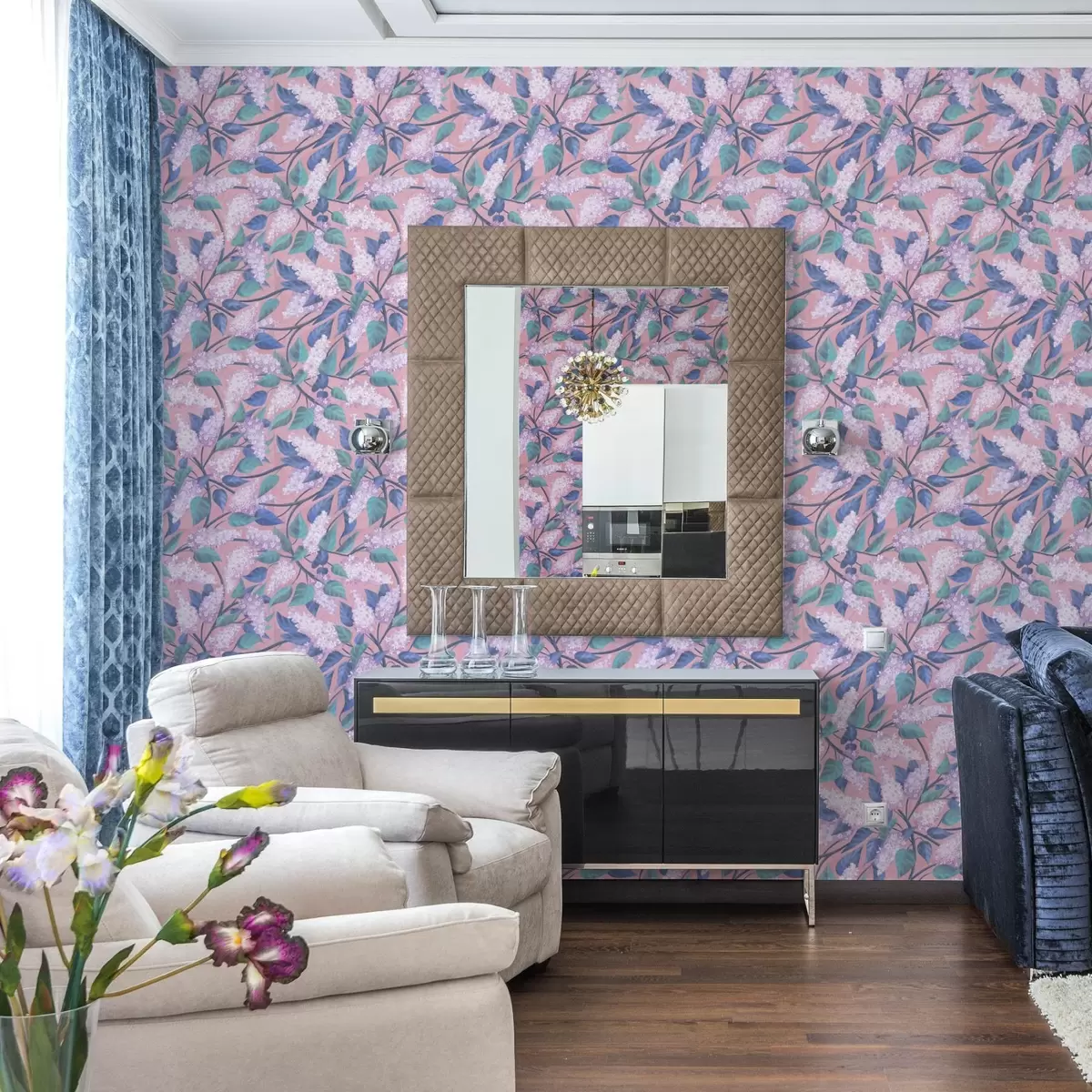 Wallpaper Delicate lilac flowers on a pink background, spring mood a00797