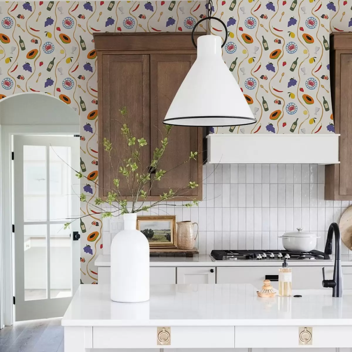 Wallpaper Bottles, papaya, lemons, and spices on a light background a00802